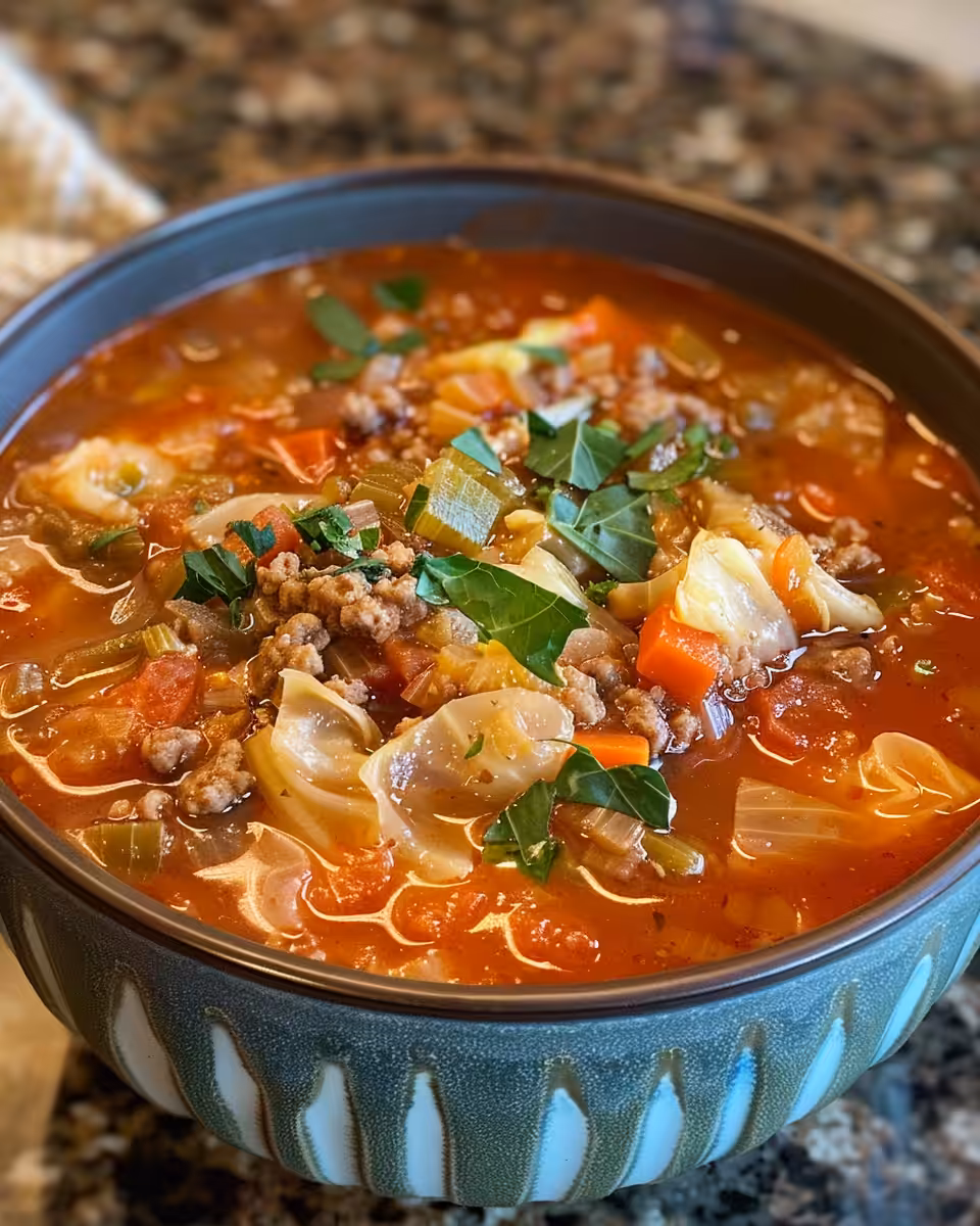 Pressure cooker cabbage roll soup served in bowl, ready to enjoy