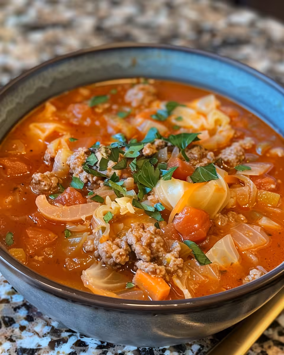 Savory aroma steam from cabbage roll soup in pressure cooker