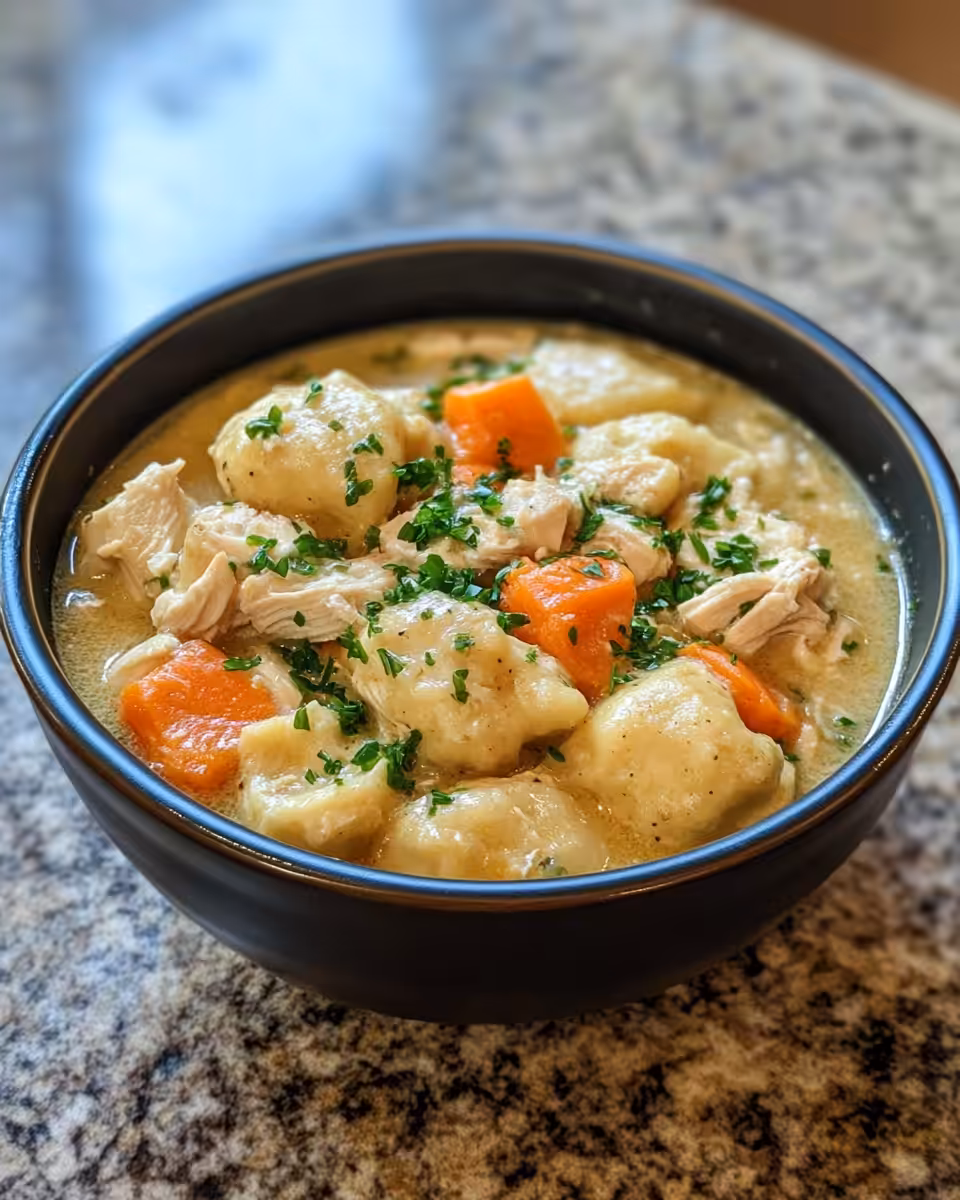 Slow cooker chicken and dumplings in pot