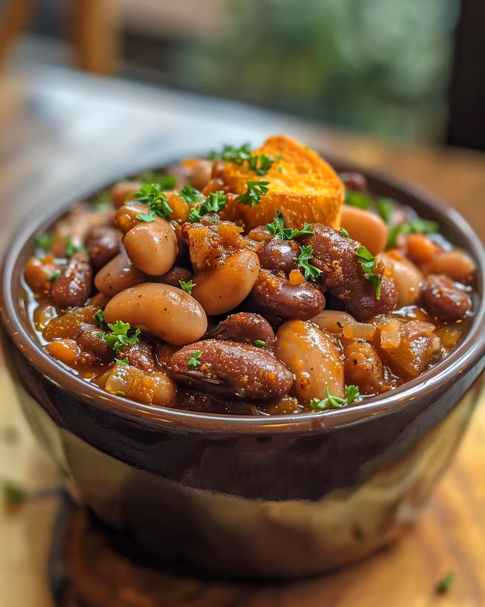 Ingredients added to pressure cooker for cowboy beans