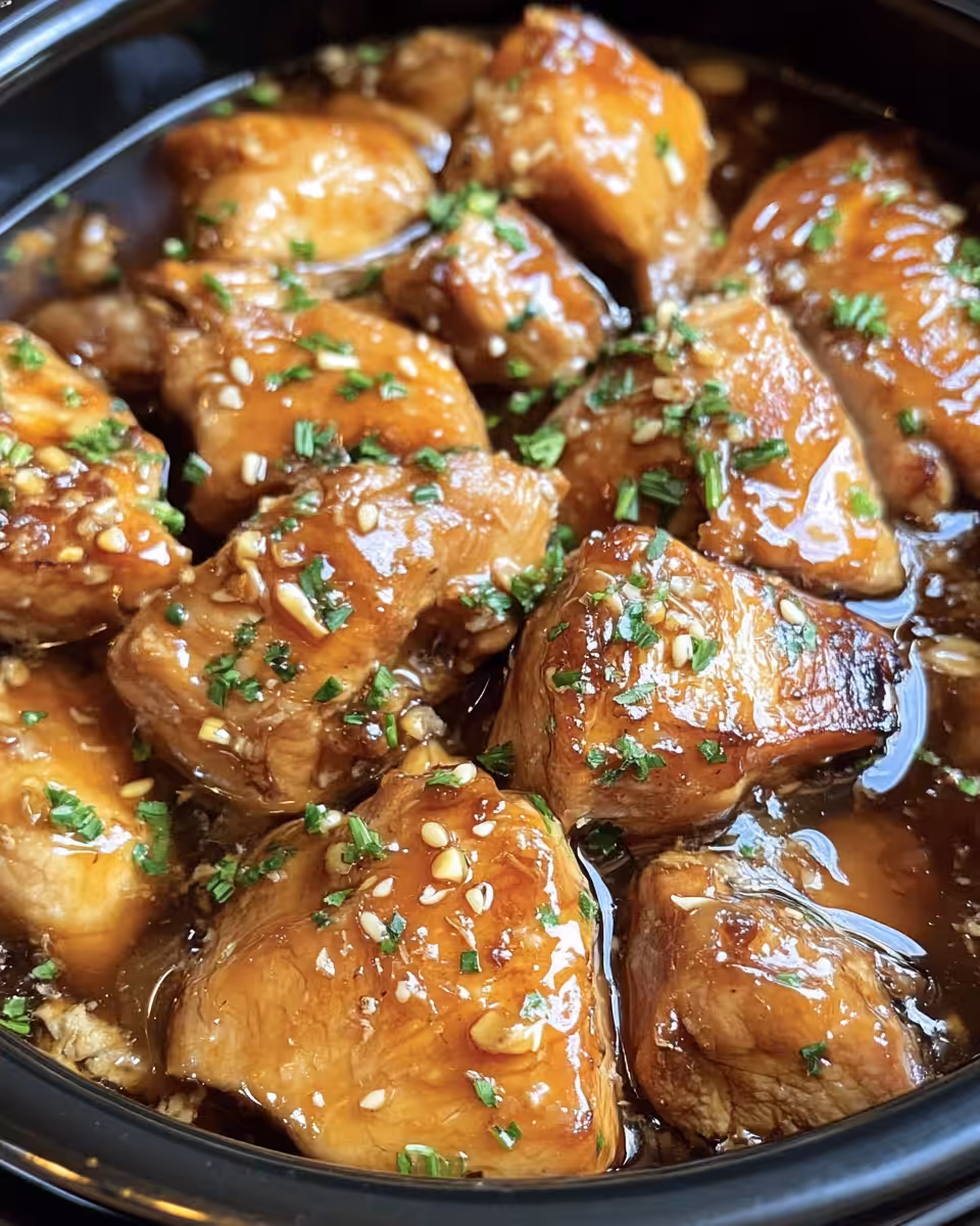 Ingredients for slow cooker honey garlic chicken displayed in bowls