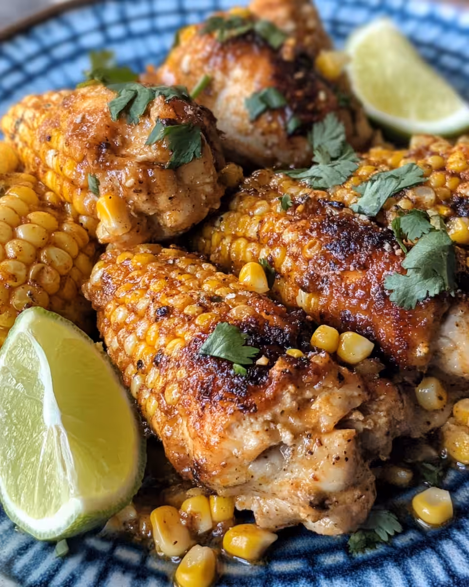 Ingredients layered in crockpot for street corn chicken recipe