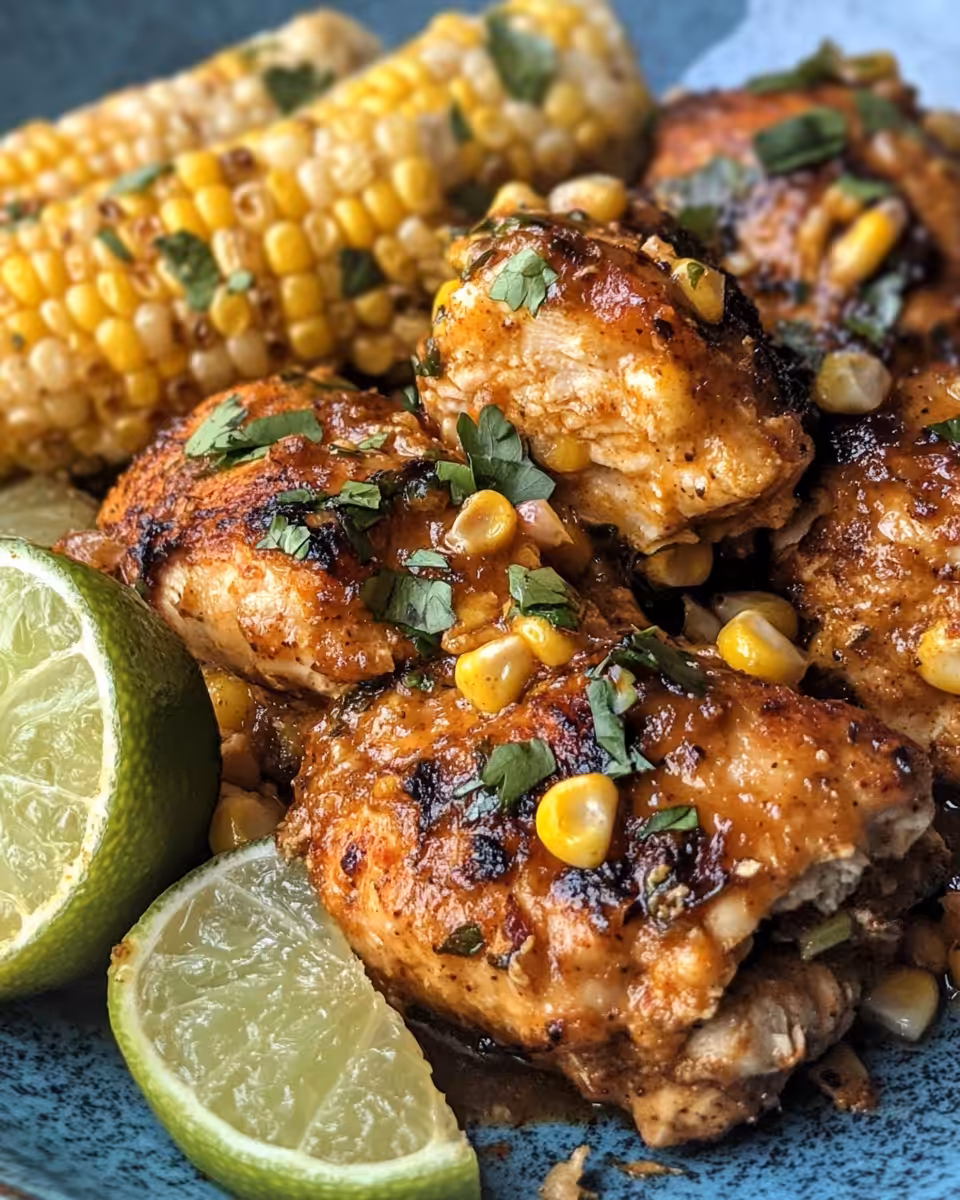 Steaming slow cooker filled with street corn chicken