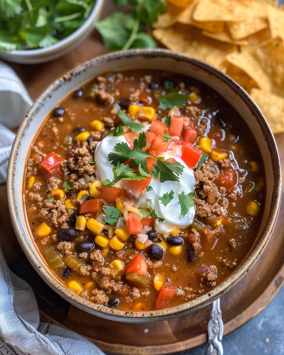 Ingredients for pressure cooker taco soup prepared in bowls