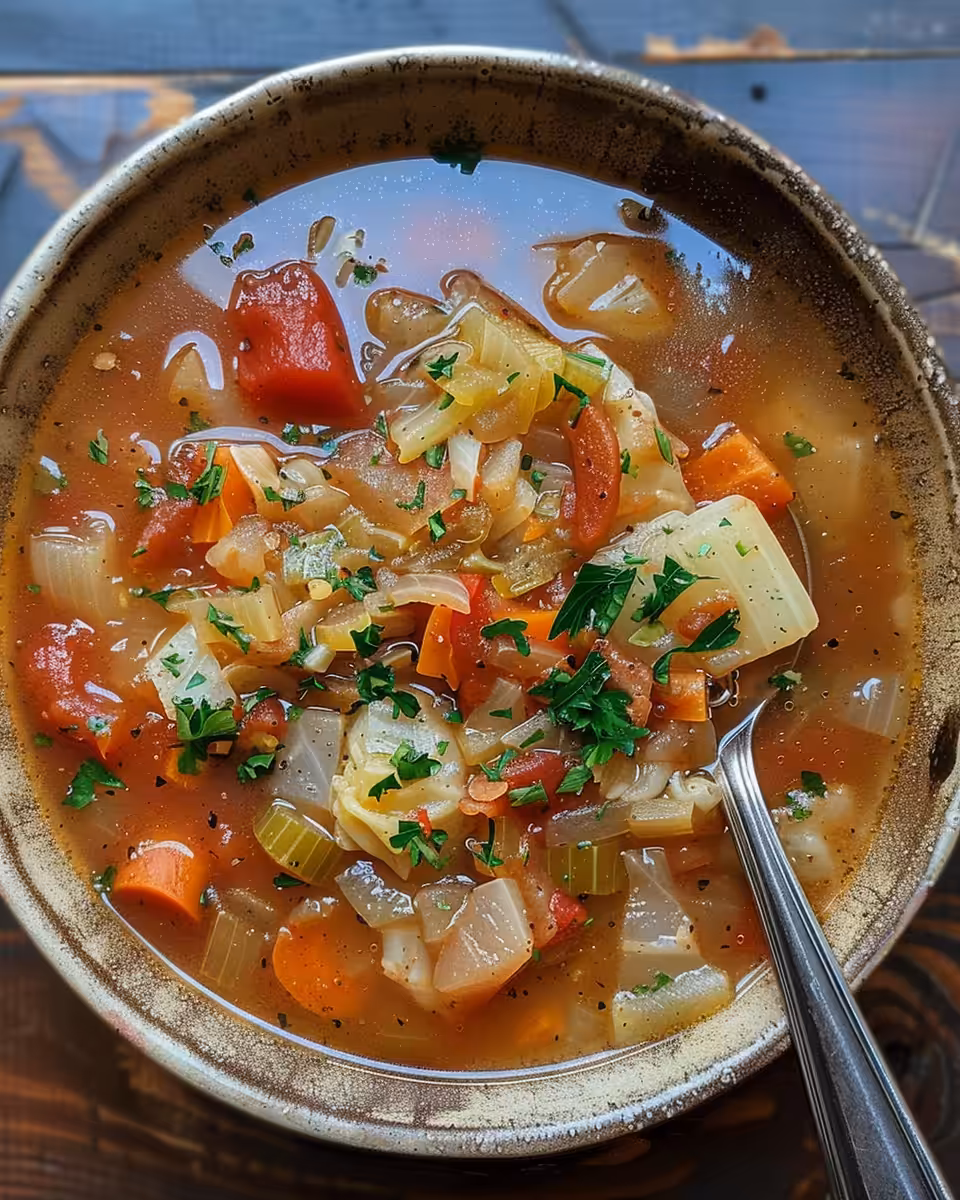 Original fat burning cabbage soup in pressure cooker with tender veggies