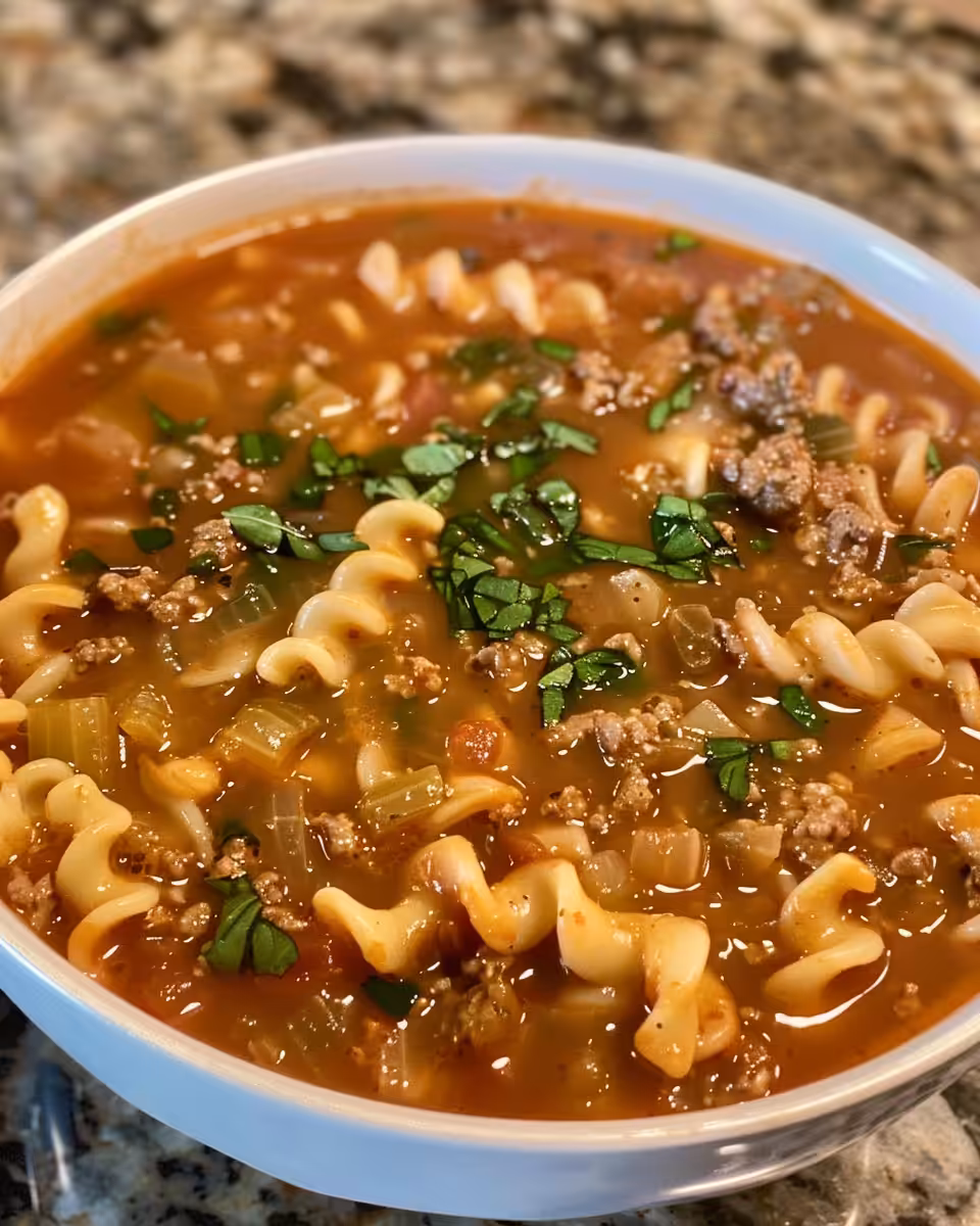 Close-up of viral TikTok lasagna soup bursting with flavors in a pressure cooker