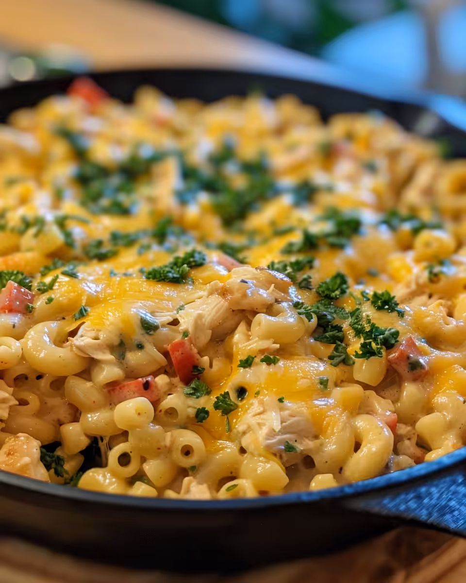 Ingredients and cooking process for One Pot White Chicken Chili Mac And Cheese