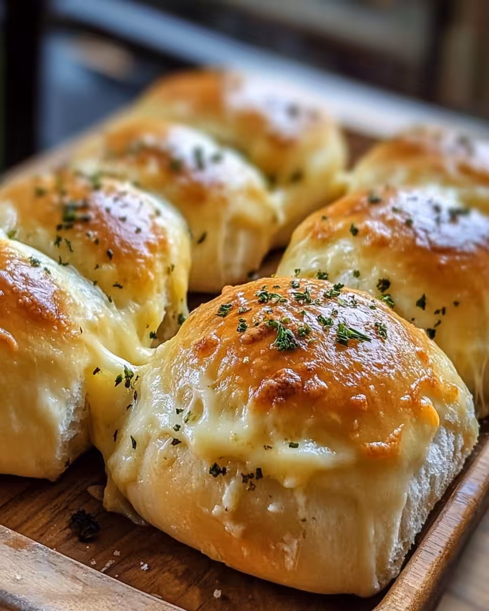 Garlic bread ingredients including butter, garlic, mozzarella, and parsley