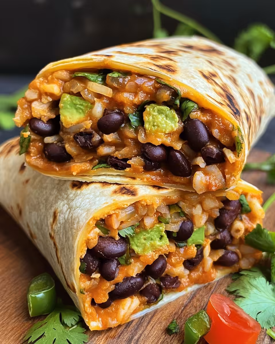 Served vegan burritos with herb garnish and lime wedges