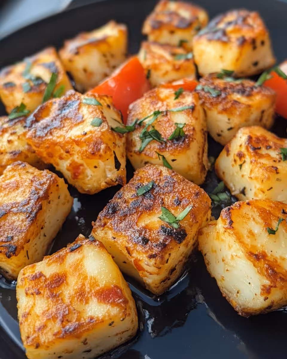 Mixing paprika and other spices into breadcrumbs for coating halloumi