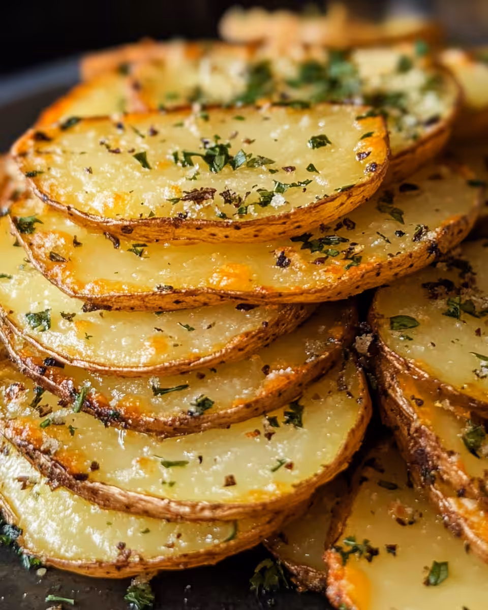 Evenly sliced russet potato rounds in mixing bowl with olive oil and spices