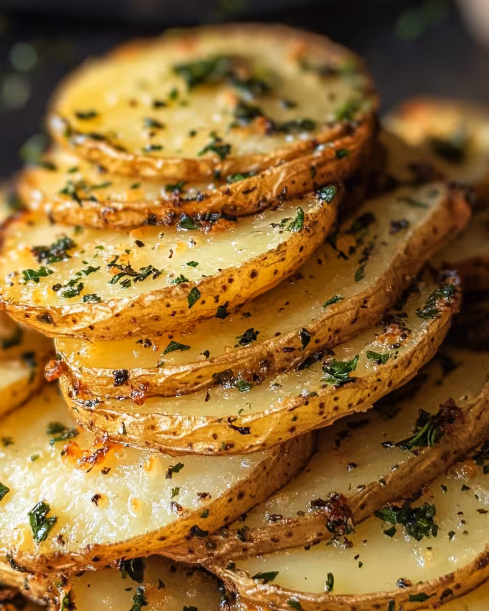 Close-up of sliced potatoes prepared for air fryer with seasoning