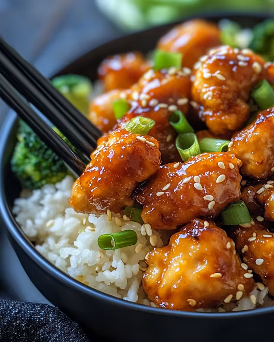 Honey garlic chicken simmering in pressure cooker with float valve active