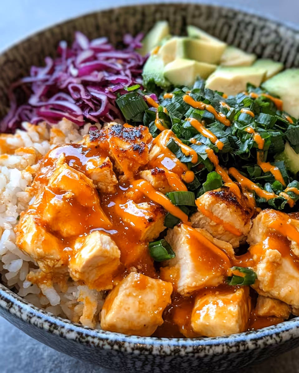Golden cooked chicken skewers brushed with spicy bang bang sauce