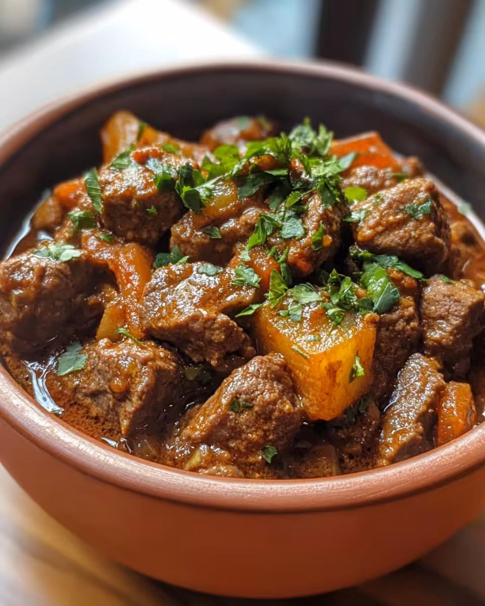 Pressure cooker with beef Giouvetsi simmering inside, steam building