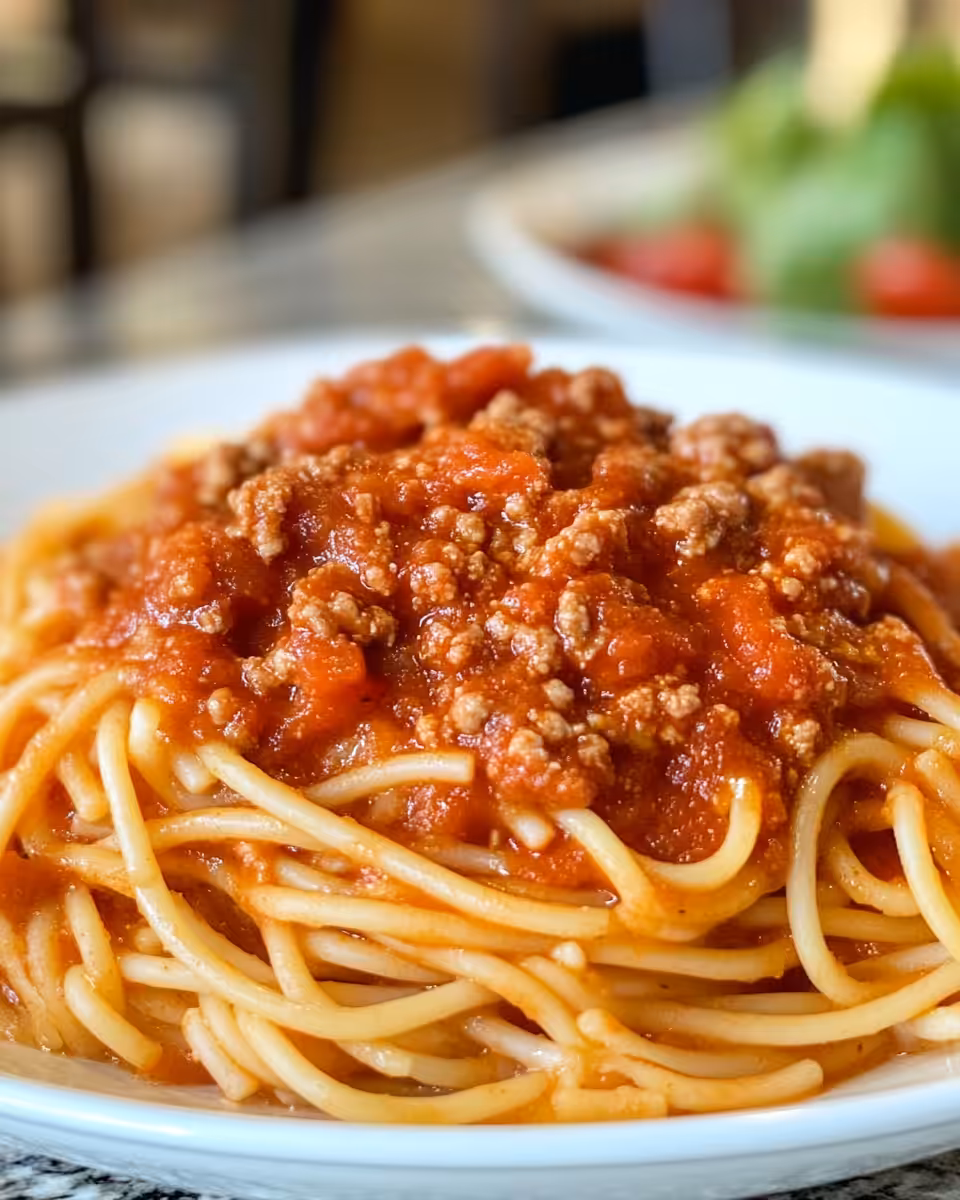 Slow cooker covered with lid cooking spaghetti sauce