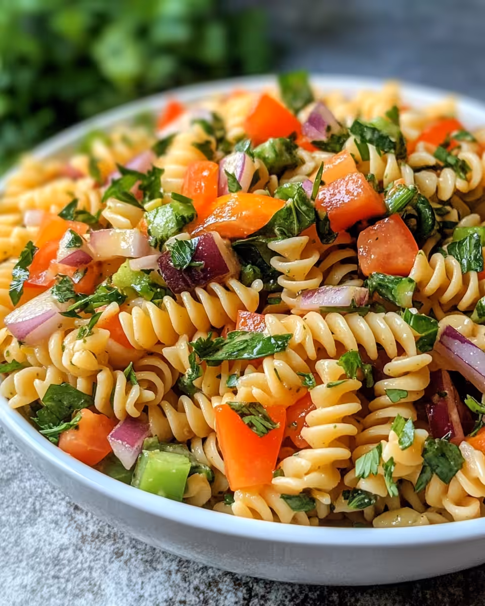 Closeup of Big Mac Pasta Salad served