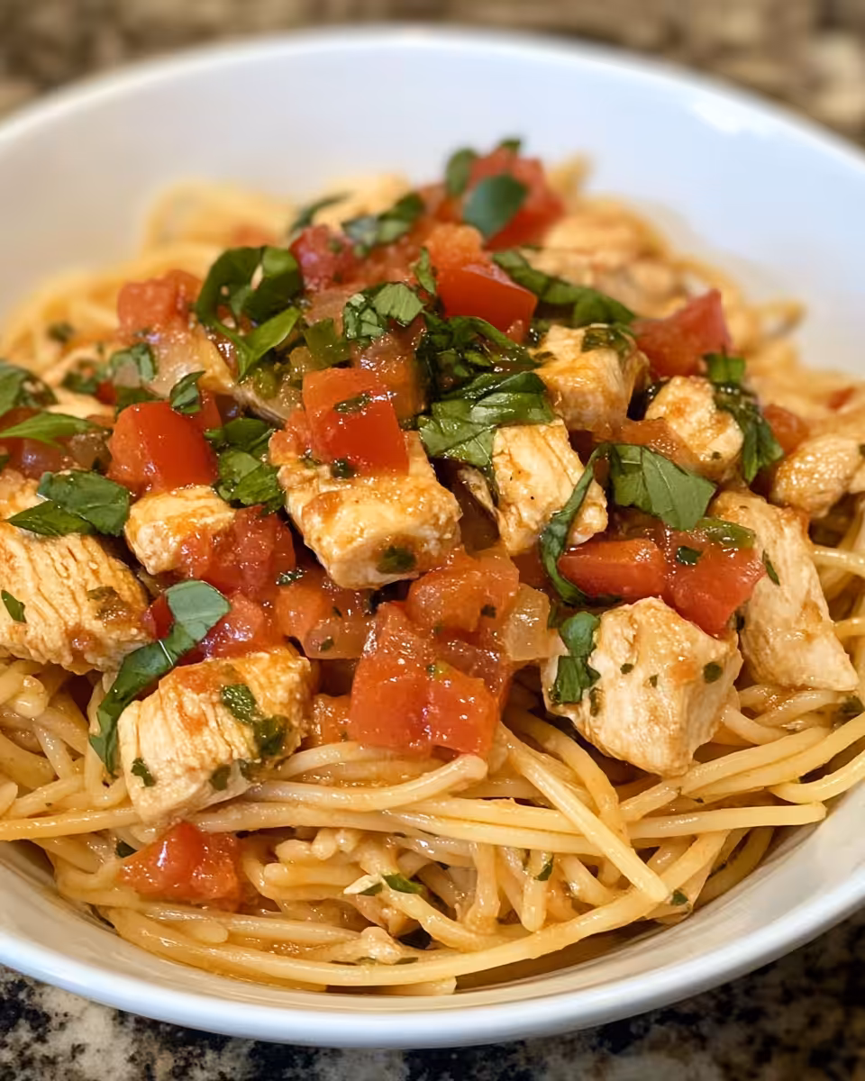 Bruschetta chicken pasta fresh and ready to serve