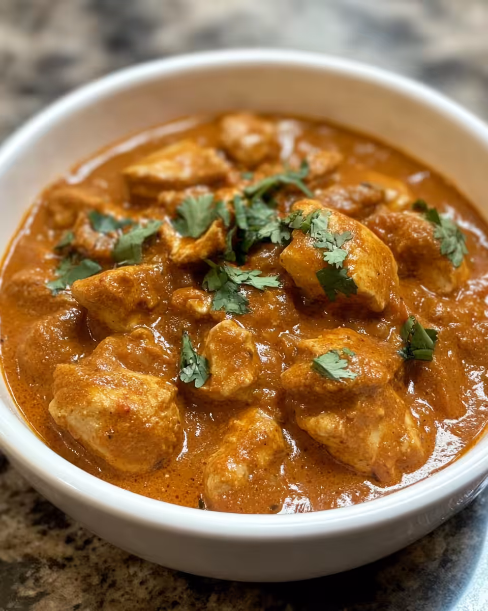 Ingredients for butter chicken including chicken cubes, spices, yogurt and ghee