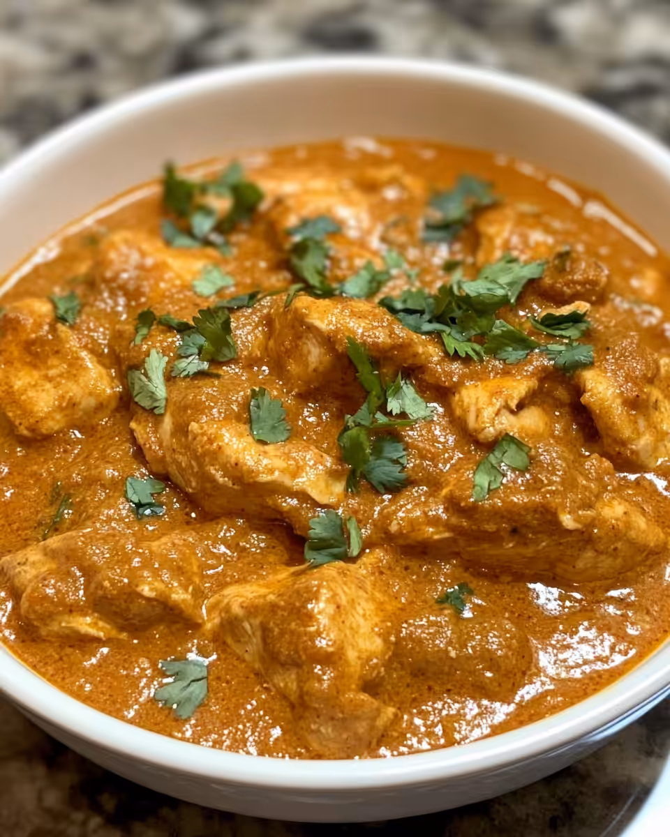 Butter chicken in rich creamy tomato sauce freshly cooked in pressure cooker