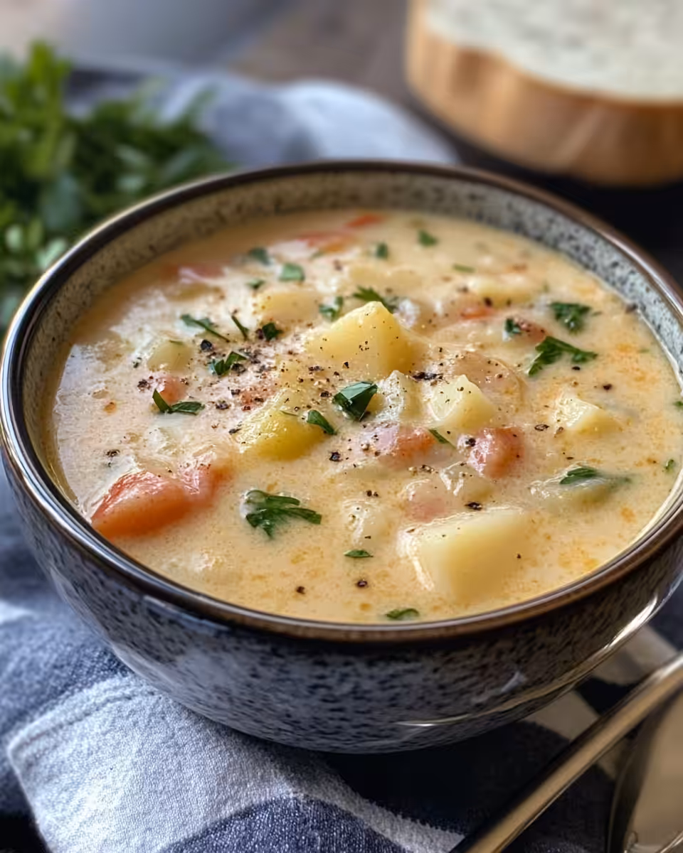 Delicious creamy Cajun potato soup served in a bowl