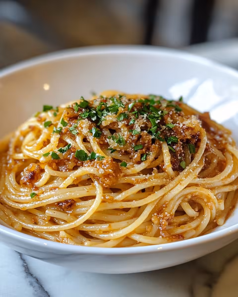 Served creamy caramelized onion chicken with parsley garnish