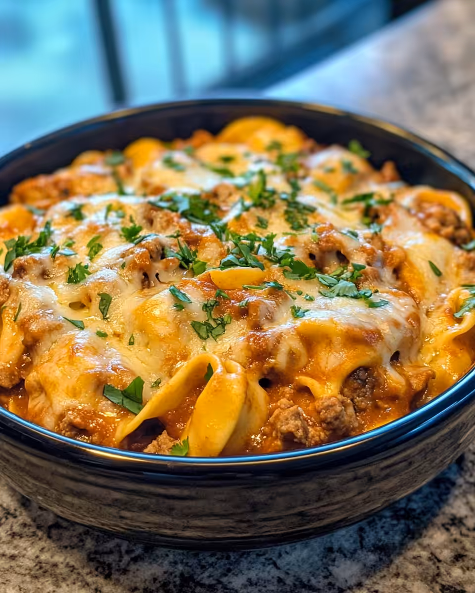 Ingredients for cheesy beef enchilada tortellini in preparation
