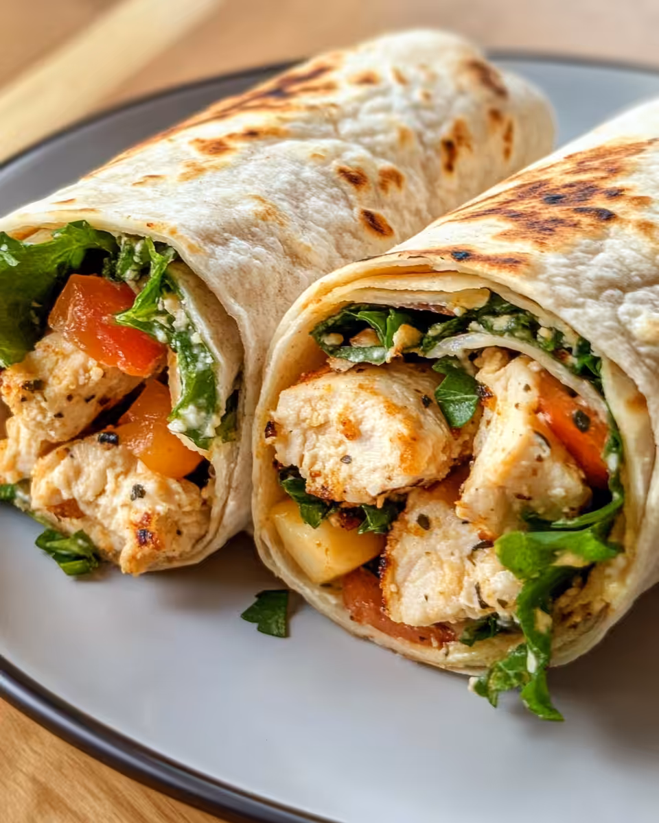 Cheesy garlic chicken wraps fresh and ready to serve