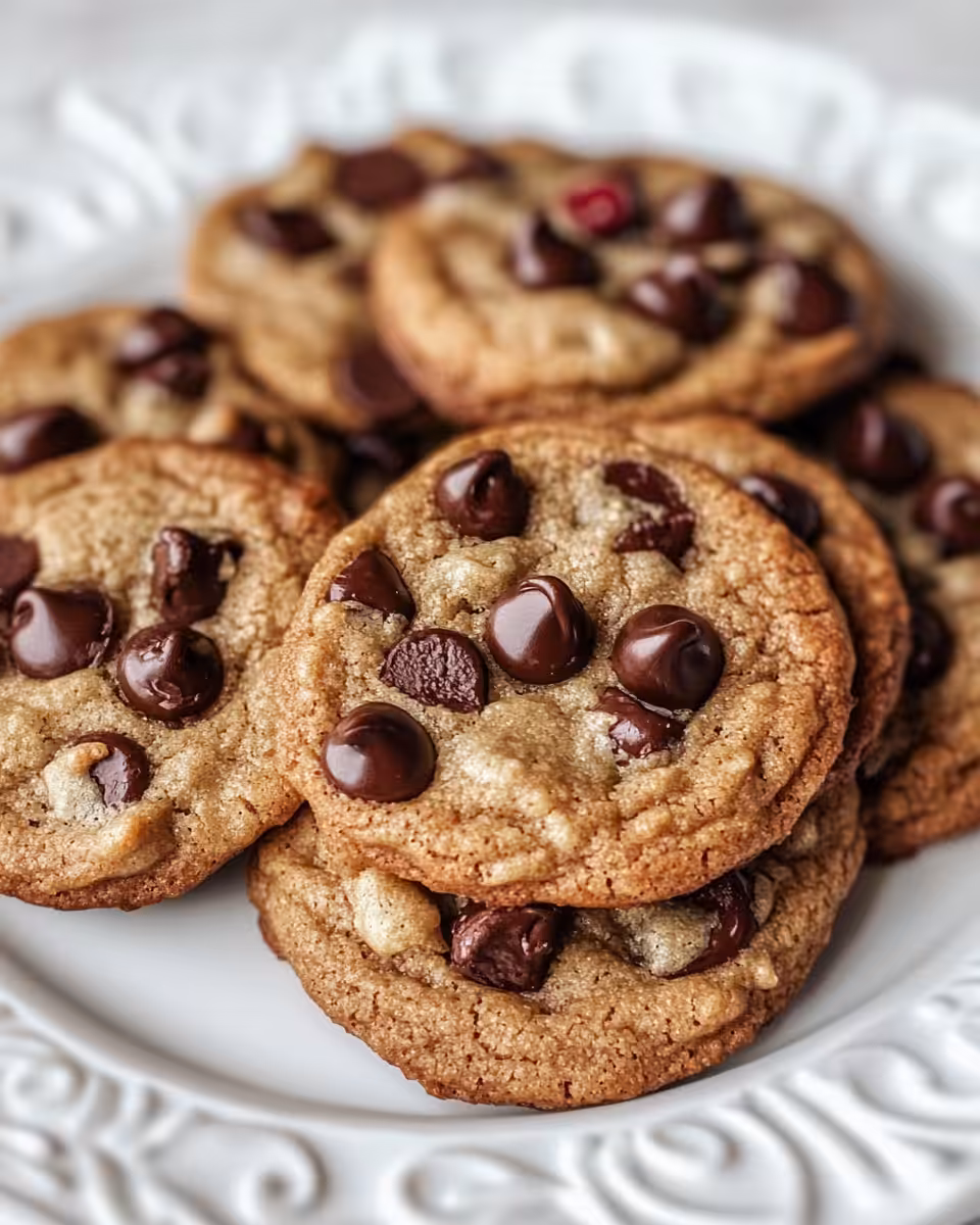 Stack of finished cherry chocolate chip cookies served on a plate