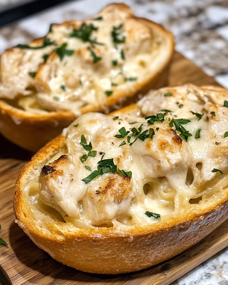 Pressure cooker with creamy chicken Alfredo sauce simmering