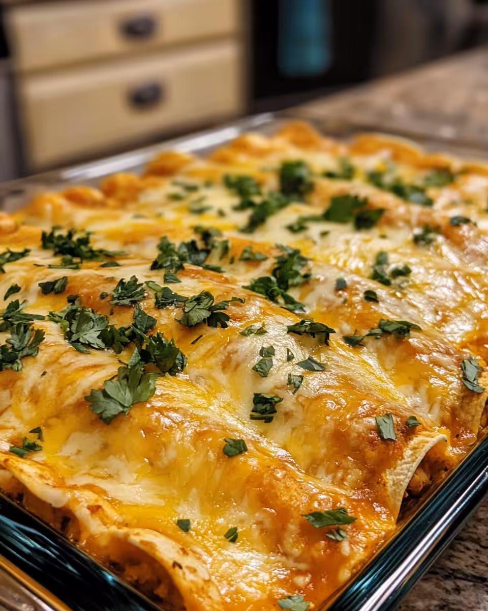 Ingredients and preparation for chicken enchiladas on kitchen counter