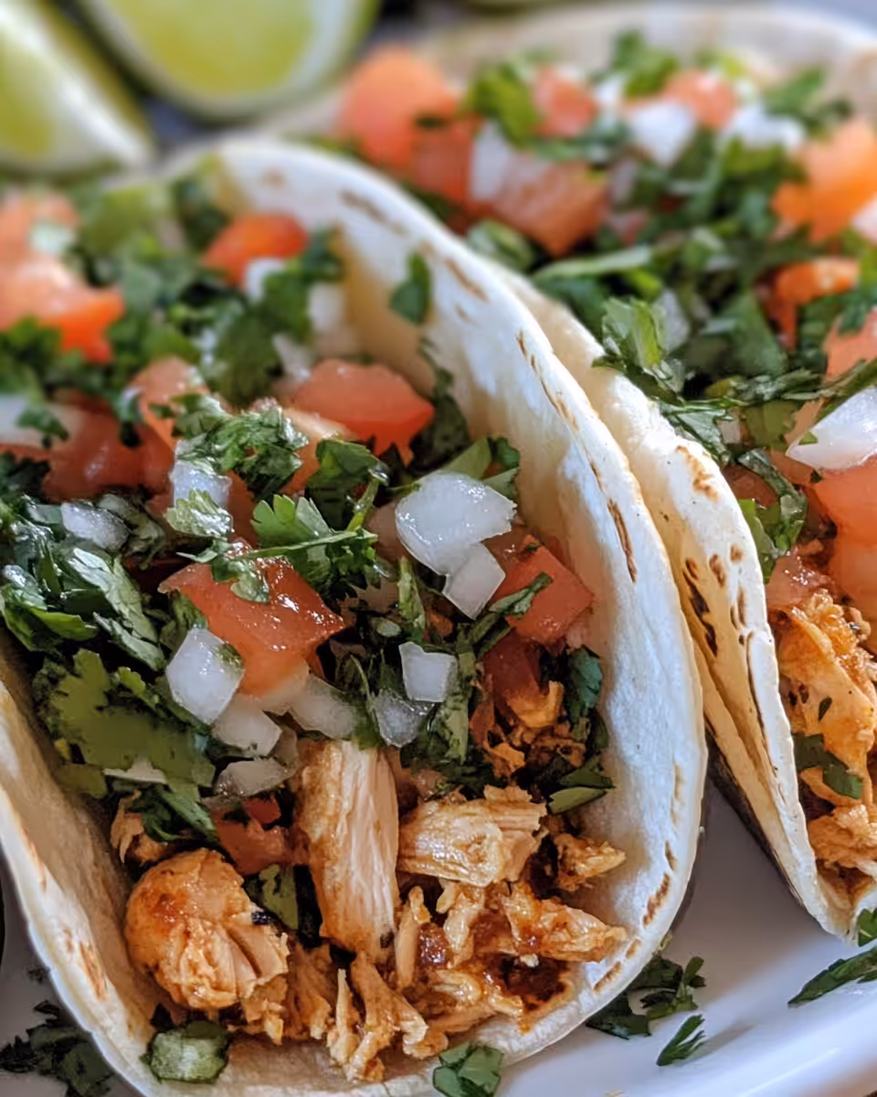 Final plated chicken street tacos ready to serve