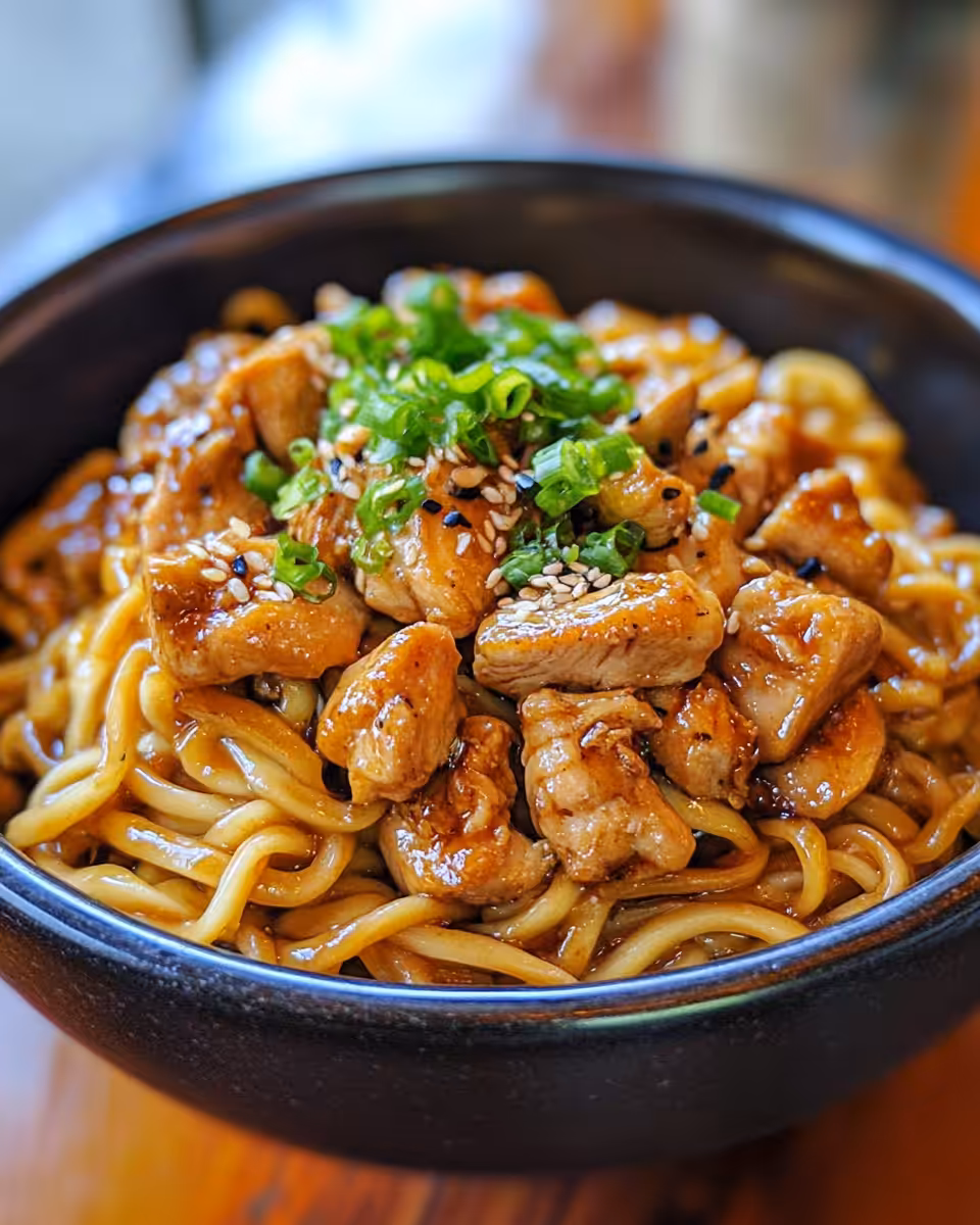 Ingredients for chicken teriyaki noodles arranged on a kitchen countertop