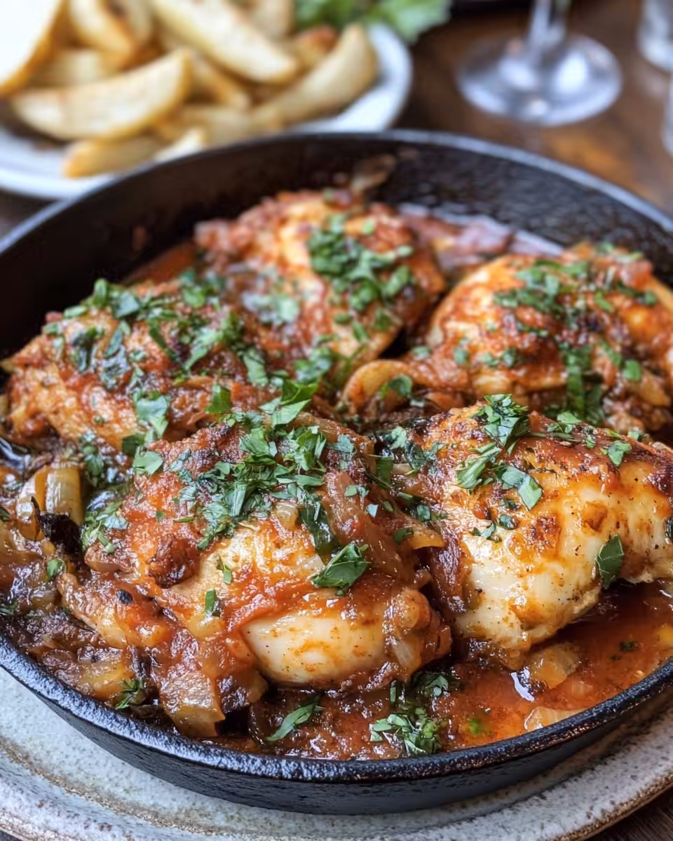 Ingredients for Chicken Vesuvio laid out in rustic kitchen setting