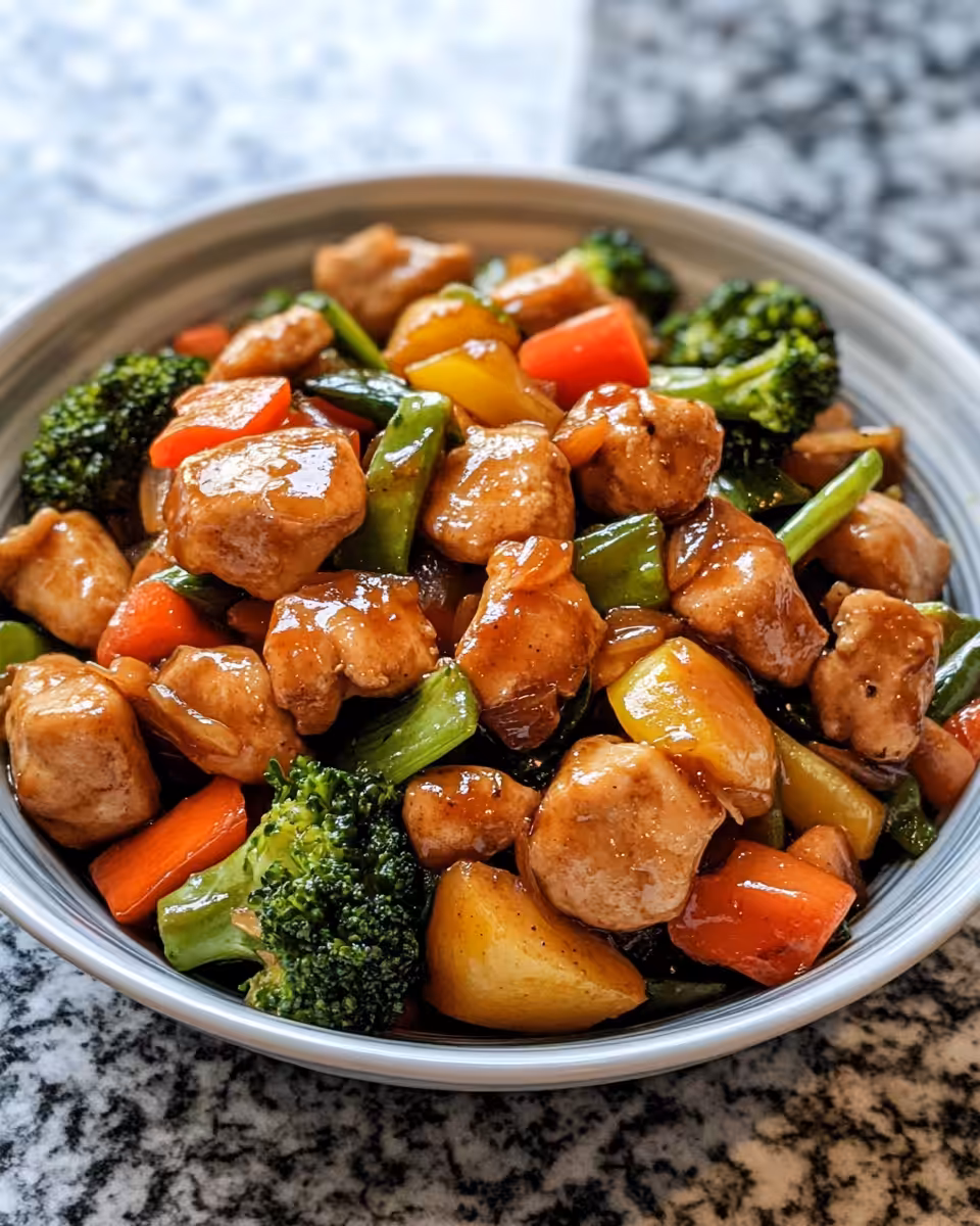 Ingredients for chicken and mixed vegetable stir fry laid out on kitchen counter