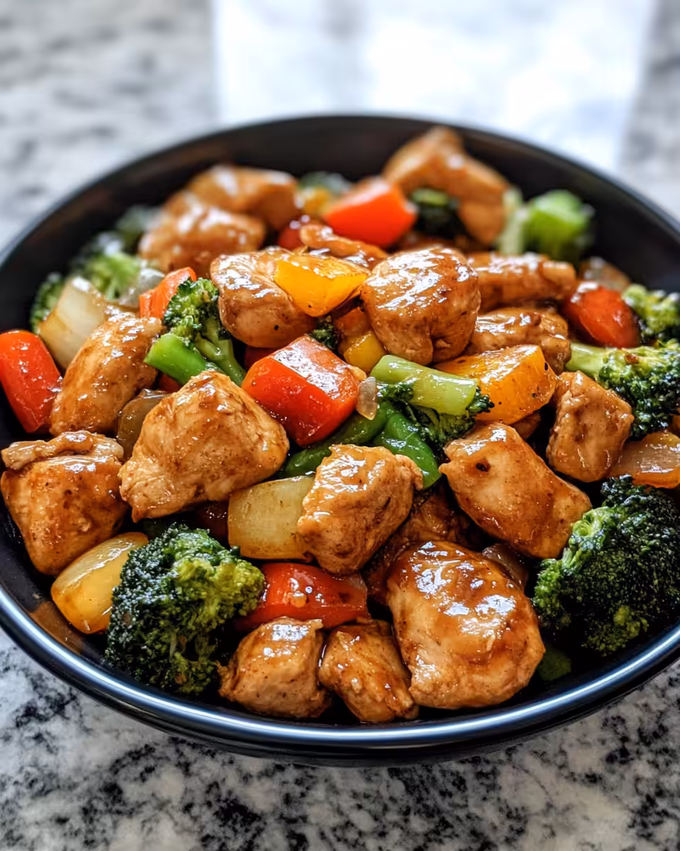 Pressure cooker simmering chicken and mixed vegetables with steam escaping