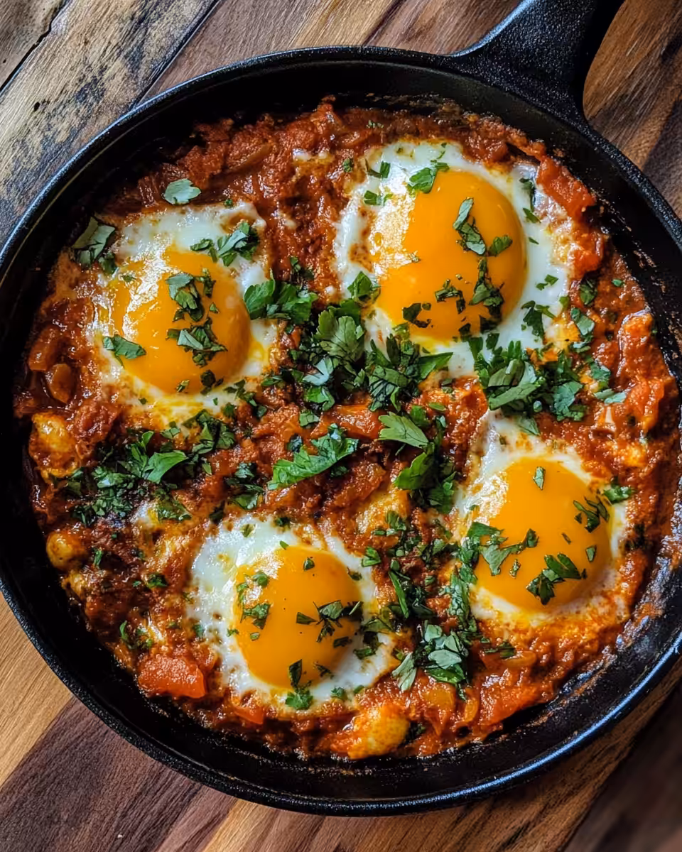 Chopped fresh ingredients for shakshuka on cutting board