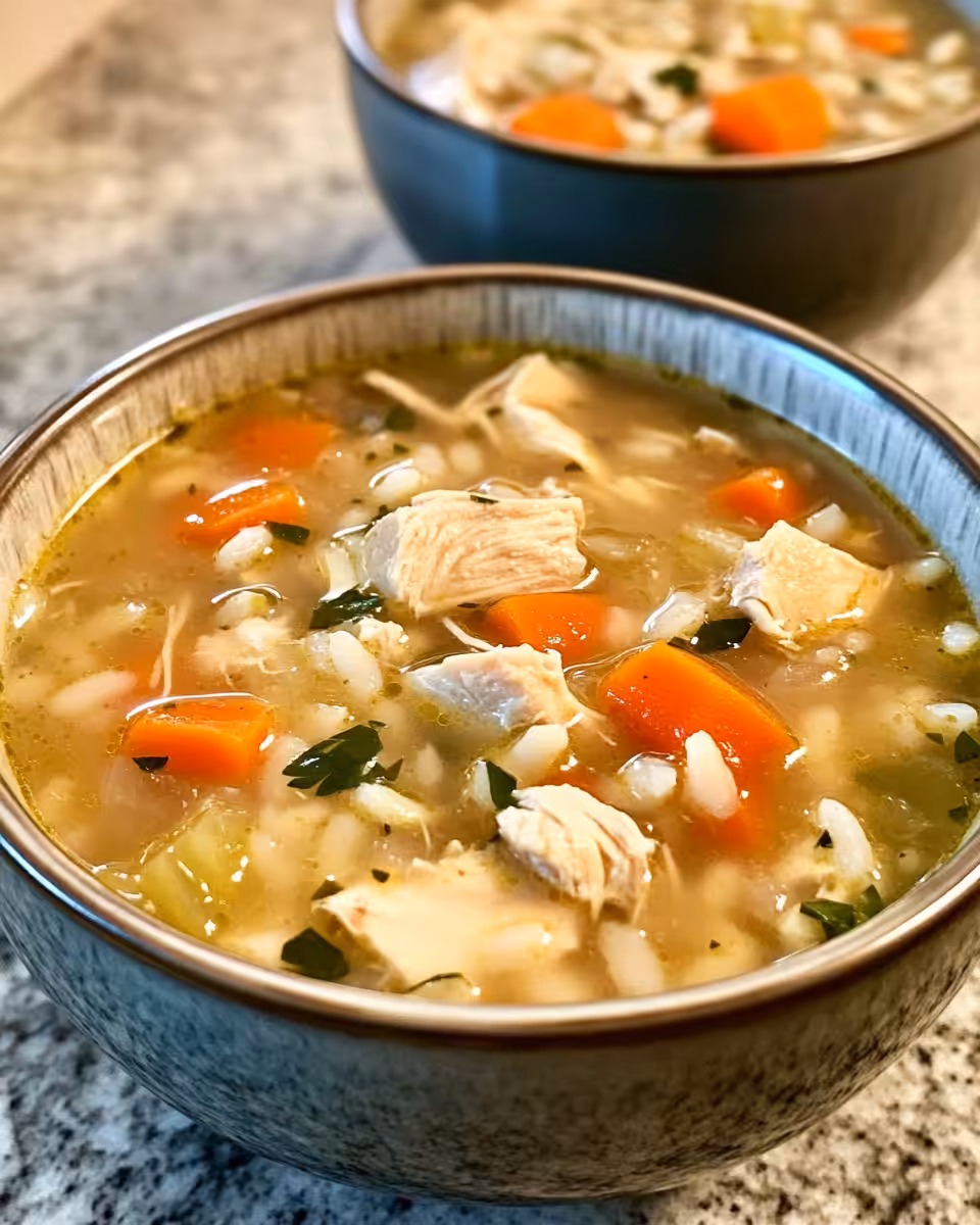 Ingredients for hearty chicken and rice soup ready to cook