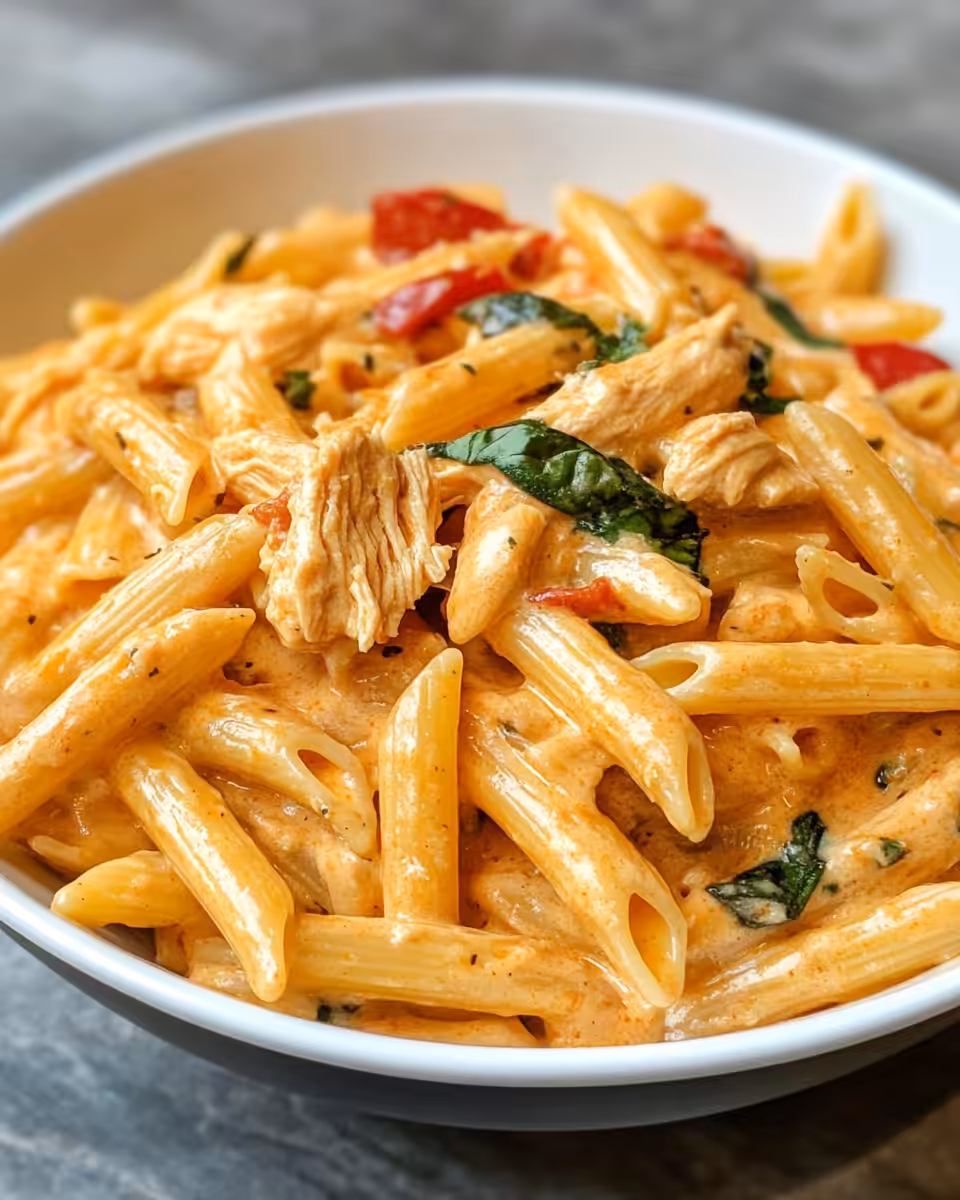 Ingredients for crack chicken penne recipe including bacon, chicken, and cheeses