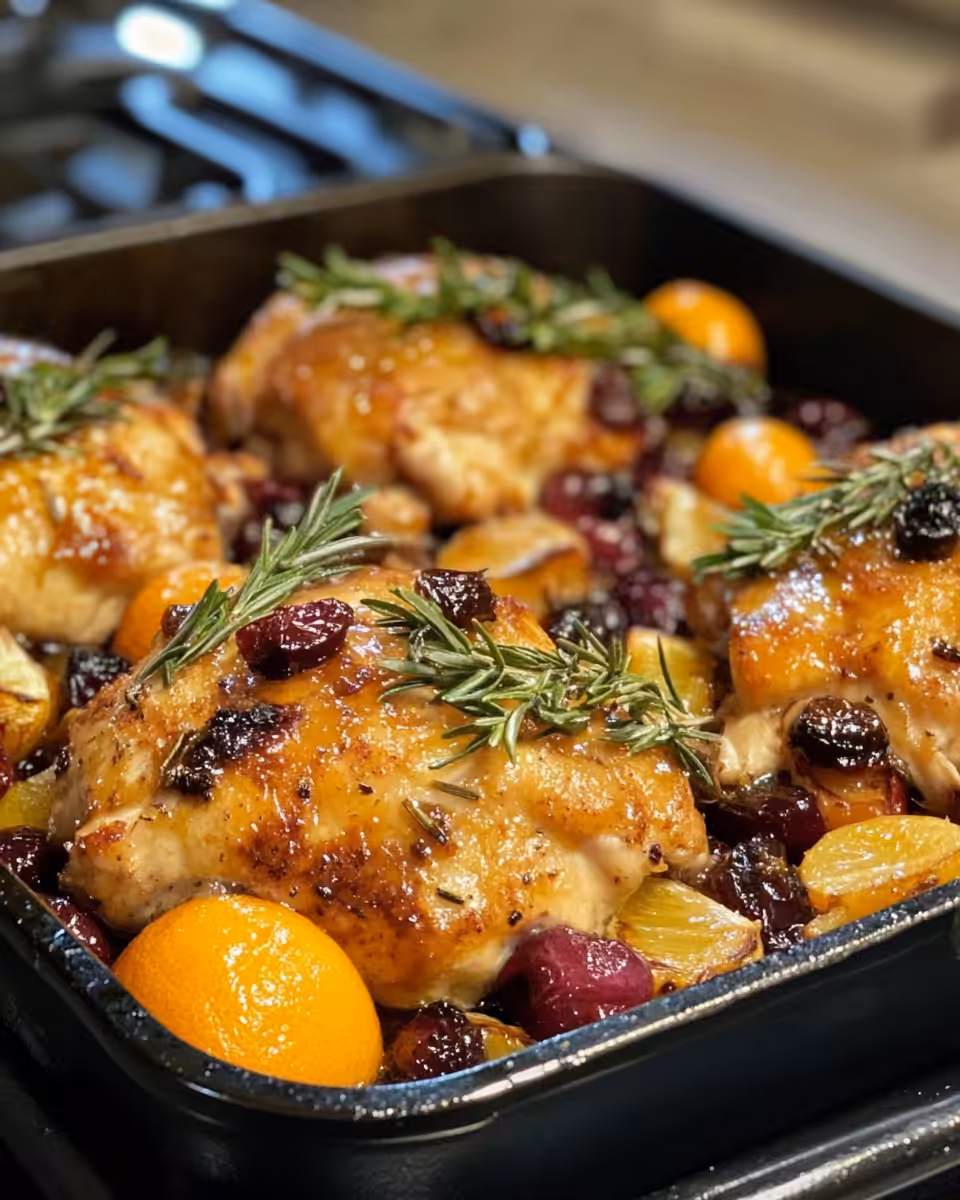 Ingredients of cranberry orange chicken prepped on kitchen counter