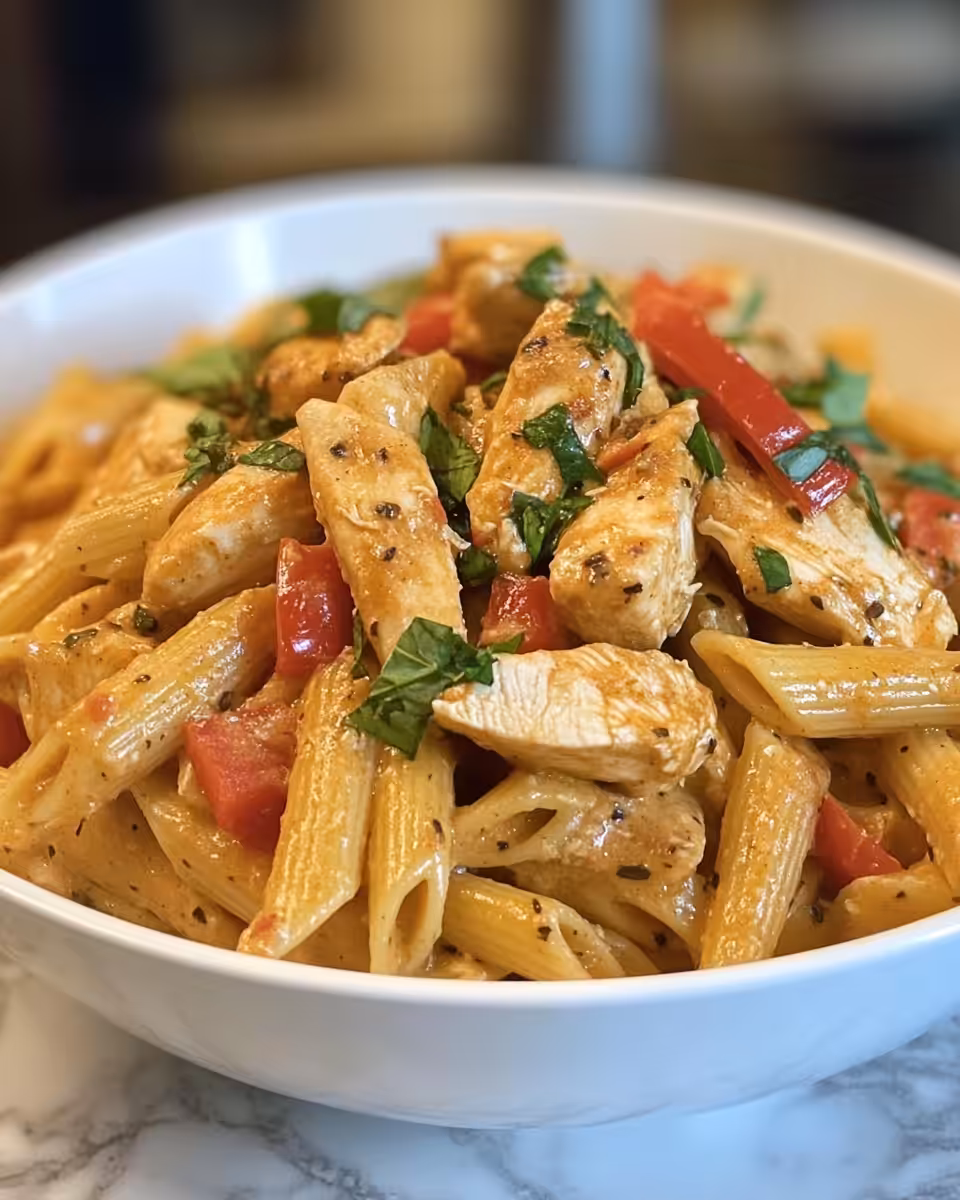 Final creamy Cajun chicken pasta served in a bowl garnished with parmesan