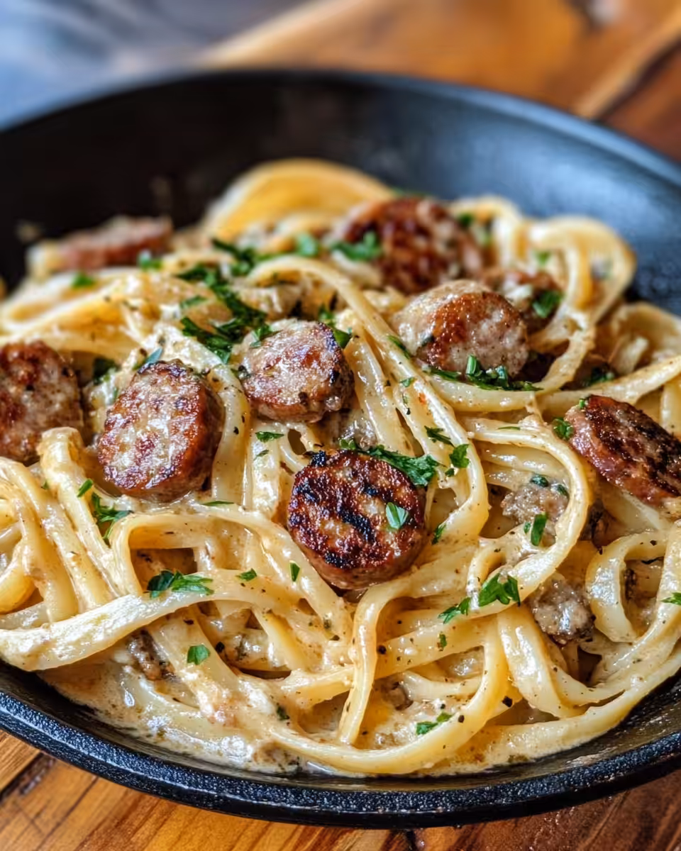 Skillet with Cajun Sausage Pasta and Sauce
