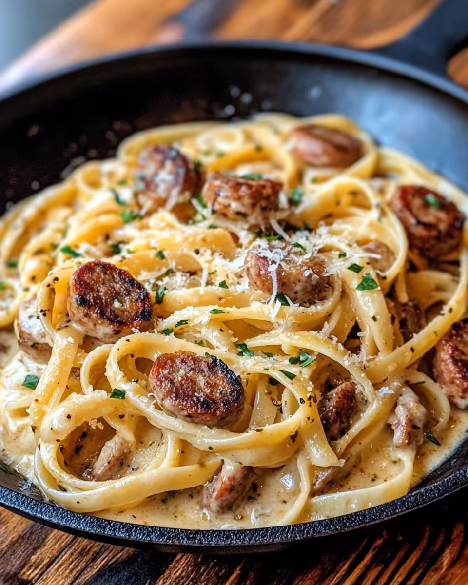 Close up of Cajun Sausage Pasta Dish