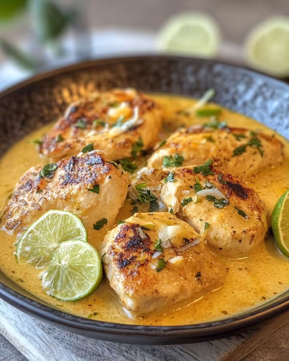 Creamy coconut lime chicken cooking in pressure cooker