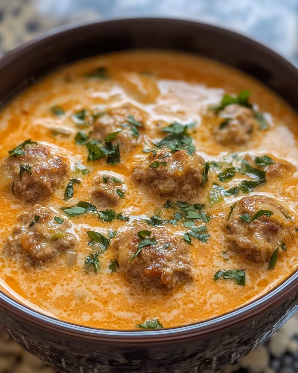 Ingredients for creamy Italian meatball soup laid out including olive oil, onions, garlic