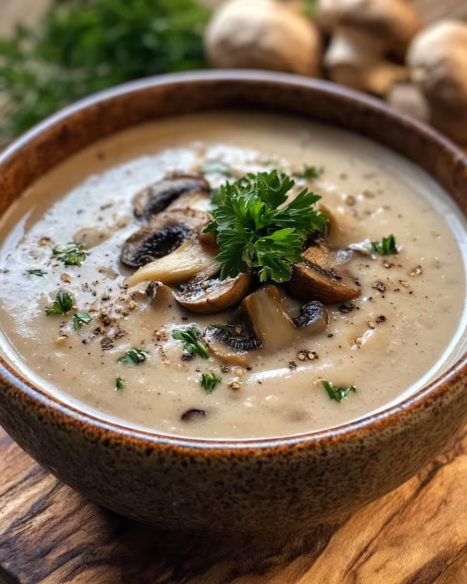 Creamy mushroom soup simmering in pressure cooker with steam