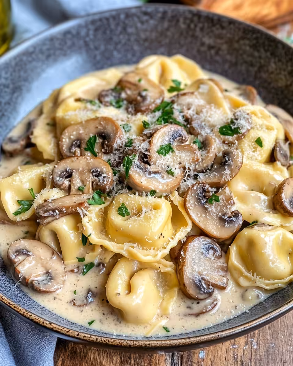 Sliced mushrooms and garlic being sautéed in a pan