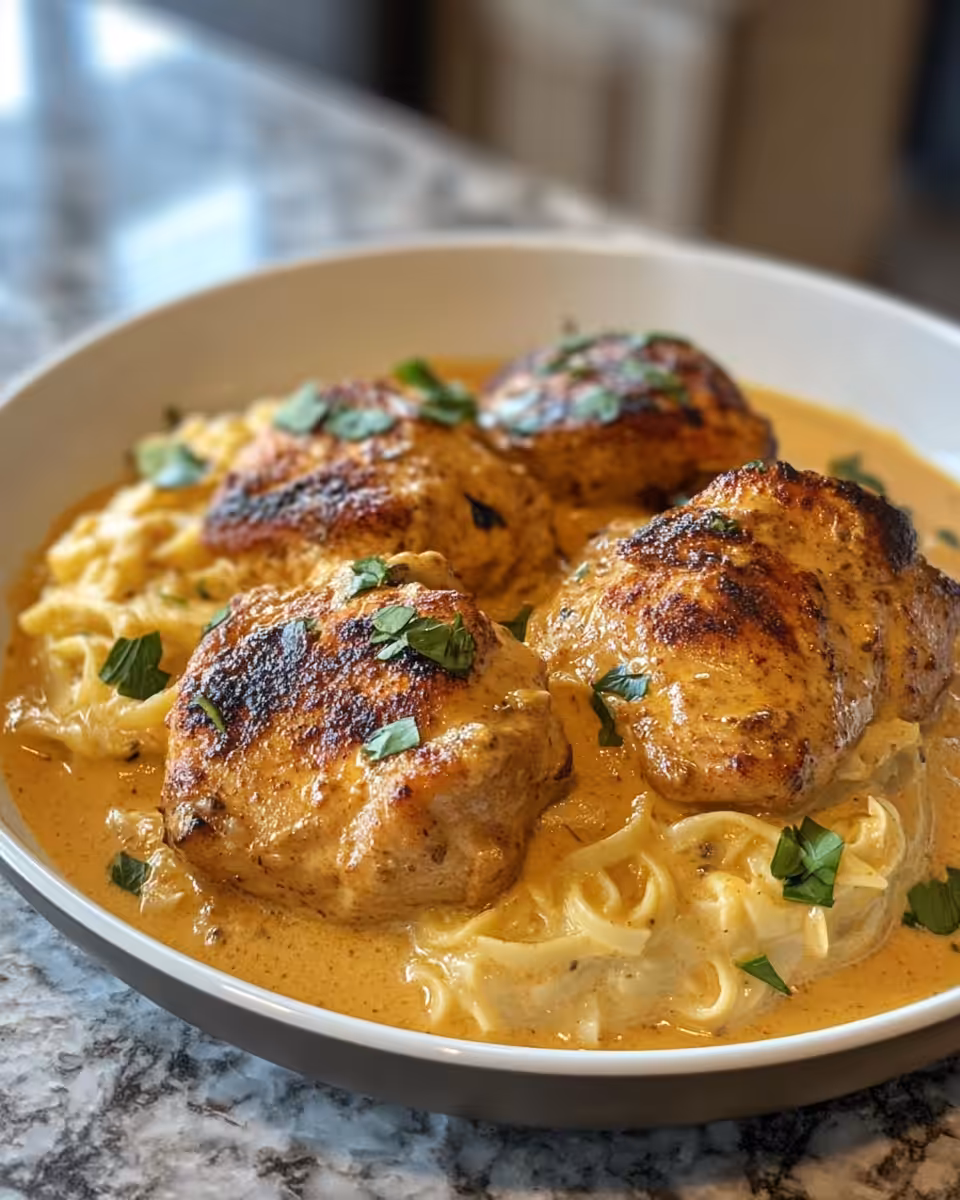 Creamy paprika chicken simmering in pressure cooker with steam