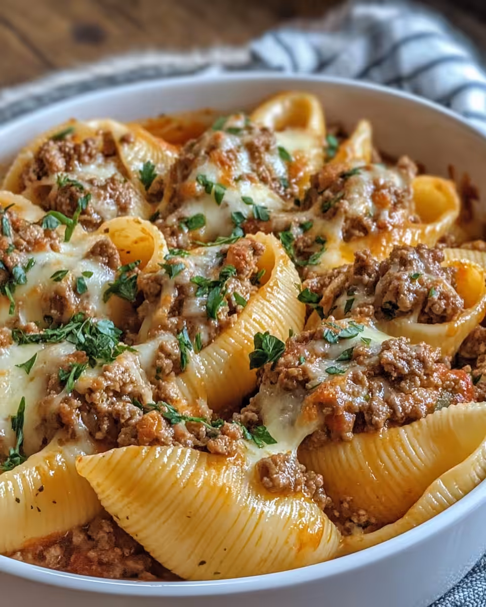 Ingredients for cheesy beef stuffed shells including ricotta, spinach, and cheeses