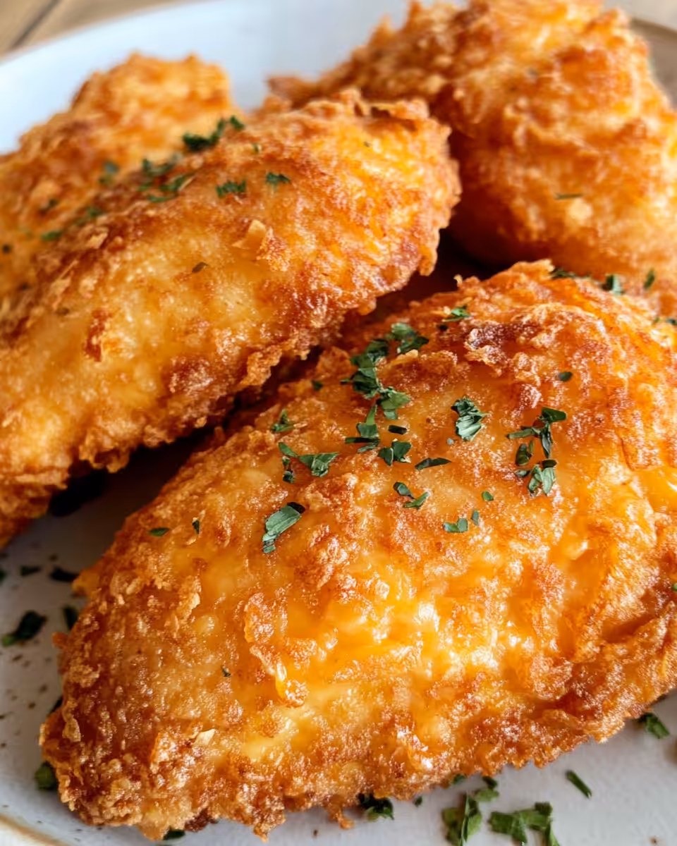 Close-up of cheesy crispy cheddar chicken fresh out of pressure cooker